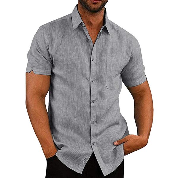 2019 Camisas dos homens Sólidos Botão de Manga Curta Casual Tops Masculino Streetwear Solto Verão Slim Fit Camisa Respirável Chemise