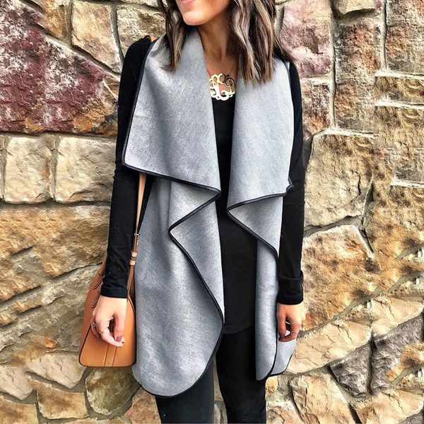 

autumn winter office ladies vest sleeveless turn down neck open front jacket check solid cardigan casual women loose waistcoat, Black;white