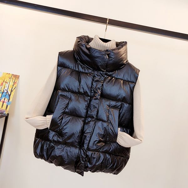 

new 2019 zipper cotton vest coat women autumn and winter sleeveless waistcoat warm parka jackets vest female students coat, Black;white