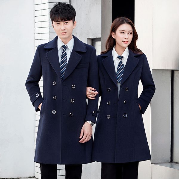 

autumn winter new professional wool coats mid long double-breasted woolen outerwear men women business jacket no934, Black