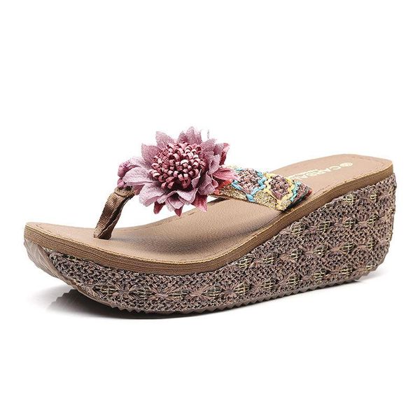 

thick-soled beach shoes fashion clamp feet sea flip flops new high-heeled cool slippers women outside summer wear, Black