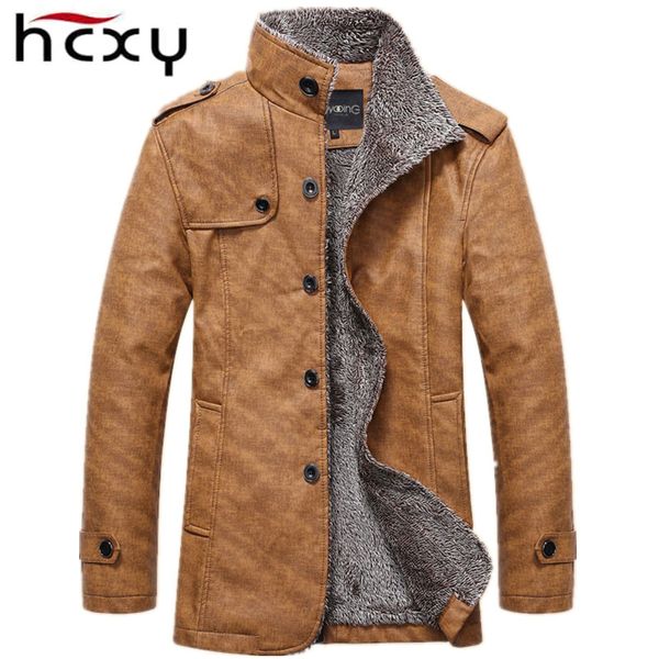 

hcxy марка 2016 мужская зимняя куртка мужчины pu кожаные мотоциклетные теплые куртки плюс бархатная ветровка мужской случайные длинное пальт, Black;brown
