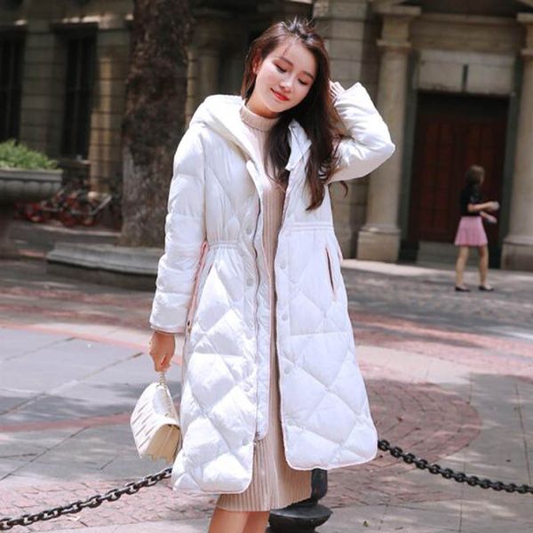 

autumn winter 90% white duck down women duck down jacket womanjacket hooded fashion warm long coat female pakras pp010, Black