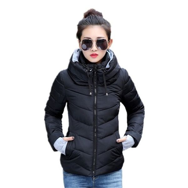 

2017 winter jacket women parka thick winter outerwear plus size coat short slim design cotton-padded jackets and coats, Black