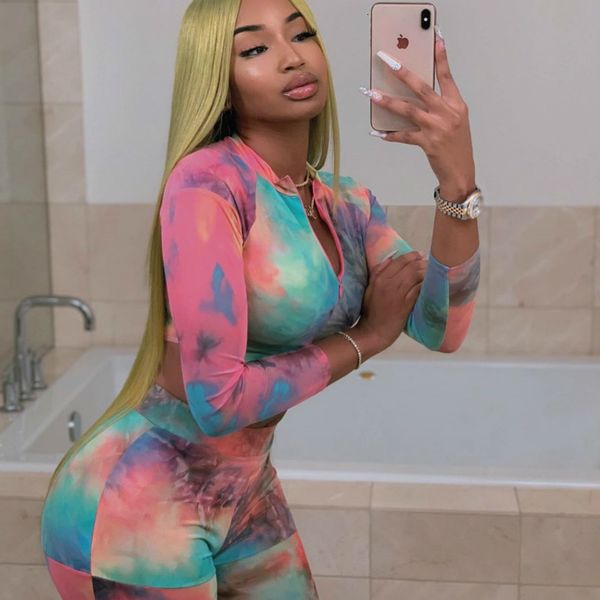 

2 шт спорт фитнес костюмы печати йога set gym set женская одежда с длинным рукавом спортивная высокой талией женщины леггинсы спорт бюстгаль