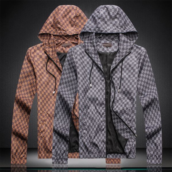 

2020 mens designer hooded jackets windbreaker sportswear new spring autumn casual jacket clothing zipper collar plaid printed slim jacket, Black;brown