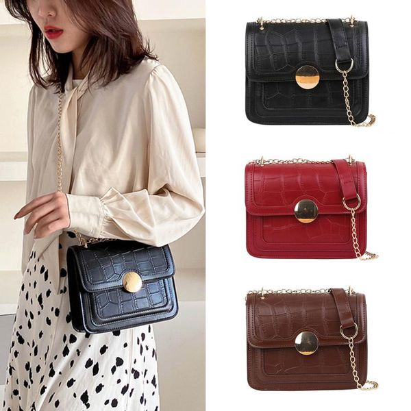 

fashion pu leather shoulder messenger bag women stone pattern chain solid color pu leather small female crossbody bag