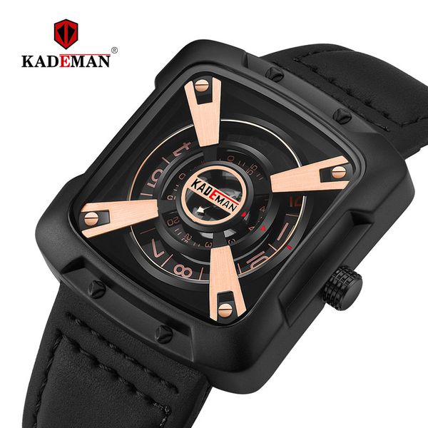 

kademan brand fashion square design watch men quartz sport leather military waterproof male wrist watch relogio masculino 612, Slivery;brown