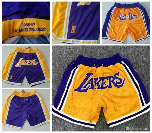 

mens los angeles lakers 23 james 3 davis 24 bryant just don stitched breathable pocket nba pants sweatpants classic shorts, Black