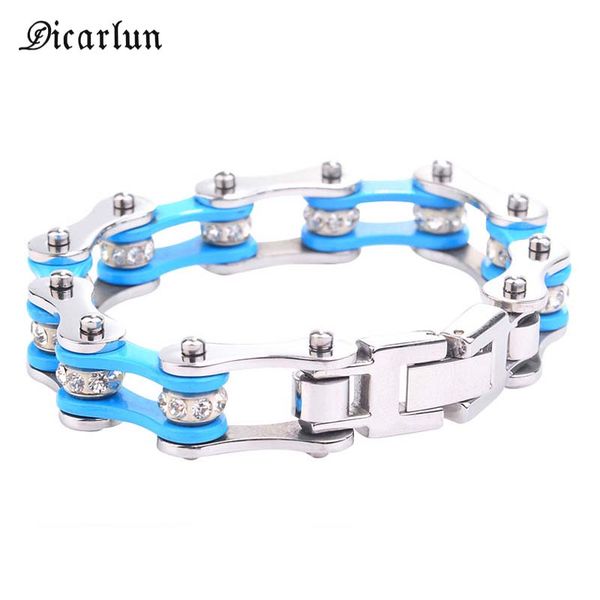 

dicarlun stainless steel bicycle chain hand chain punk bracelet rhinestone bracelet motorcycle handmade jewelry, Black