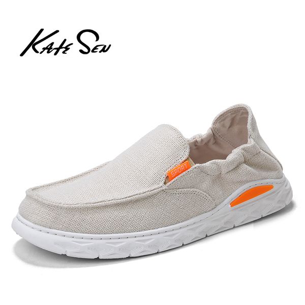 

katesen 2019 summer canvas men's shoes breathable casual driving shoes slip easy to wear men's flat soft big size loafers, Black