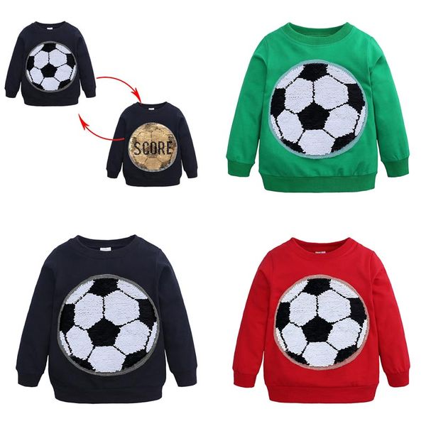

New Spring Fall Boy Kids Clothing T shirt Football Paillette Design Long Sleeve Cool T shirt Kids Clothes