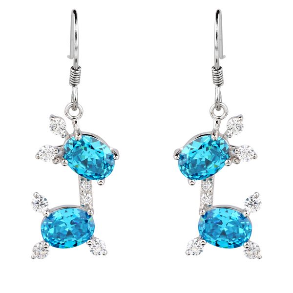 

925 silver drop earrings women girl jewelry frisky deer with hook 6x8mm oval cubic zirconia cz jewellery e050