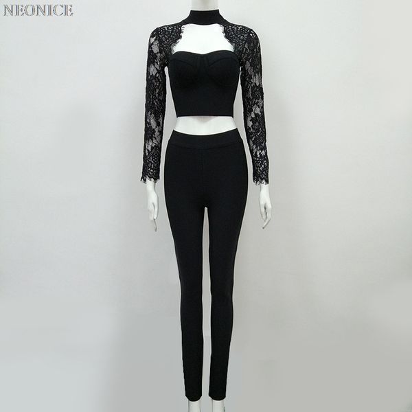 

2019 new woman bandage jumpsuits stretch tight nightclub socialite birthday party fashion package leisure lace hollow out, Black;white