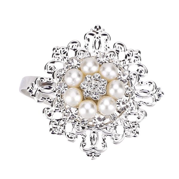 

6pcs/set napkin ring pearl rhinestone buckle festival decors gold/silver