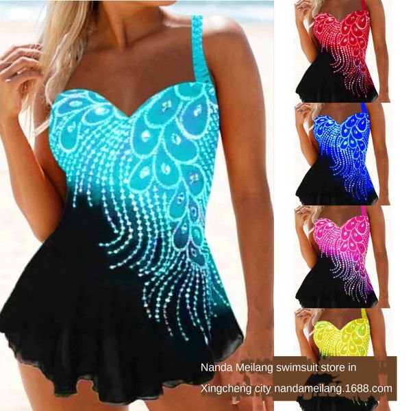 

2020 big size fat bikini woman classic printed skirt one-piece swimsuit swimsuit bikini, White;black