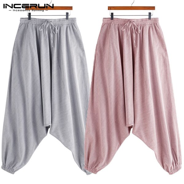 

2019 new baggy cross-pants casual pants striped plaid men harem trousers wide legs big drop crotch 2019 male pants dance hiphop, Black