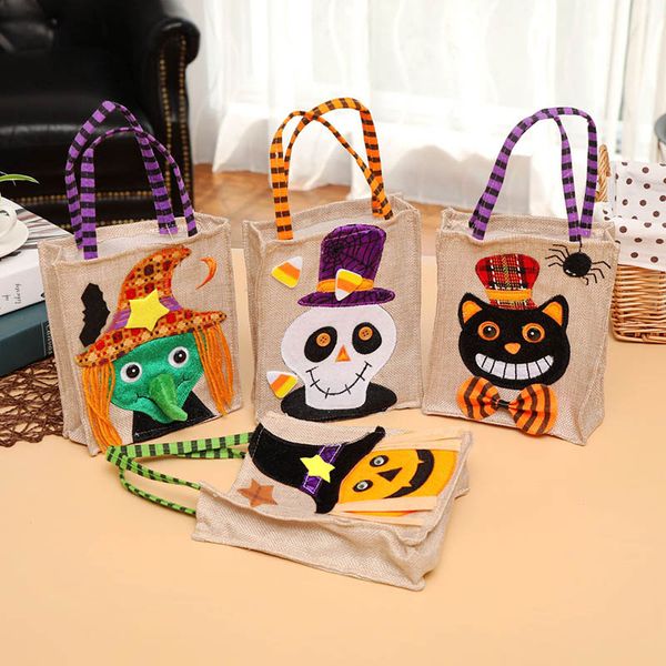 

hallowmas candy bags all hallows' day handbag witch ghoest cat pumpkin gifts sack bags linen cloth halloween bag
