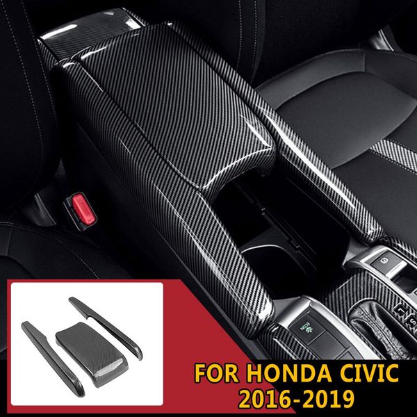 

pcmos abs interior armrest box decorative panel for civic 2016-2019 carbon fiber auto interior mouldings stickers new