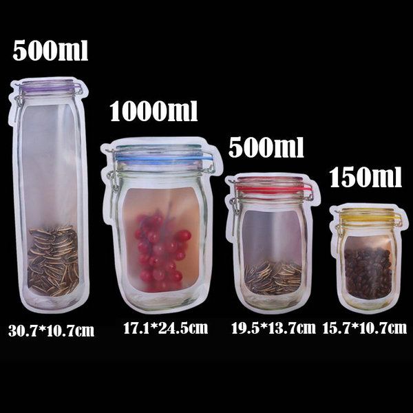 

reusable jar shape zipper bag plastic bags zip lock leakproof food saver storage bag er biscuit snack sandwich ziplock bags mylar bags