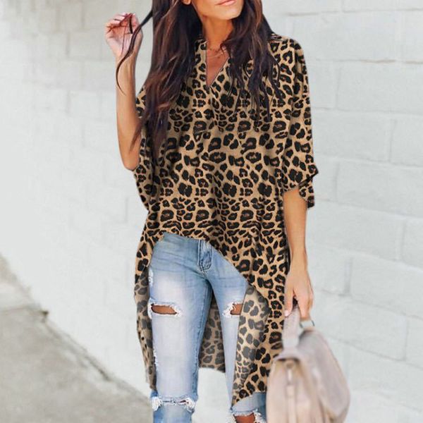 

women ladies party summer chiffon plus size blouse animal print stylish, White