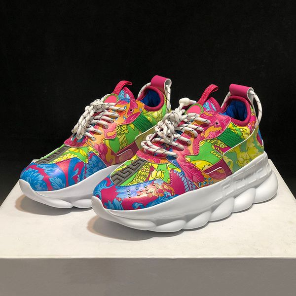 

new 2020 luxury chain reaction designer shoes platform mens womens italy fashion district medusa lux chaussures de homme femme size 36-45, White;red