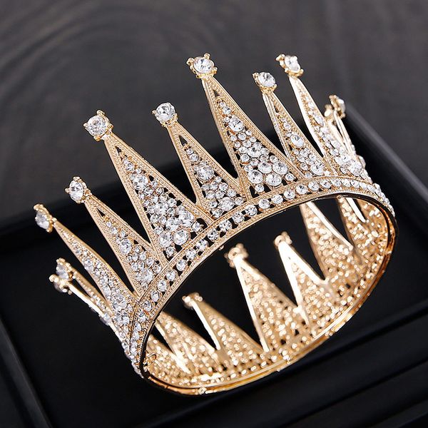 

fashion gold rhinestone royal queen wedding crown bridal tiaras and crowns hair jewelry bride diadem pageant circle, Golden;white