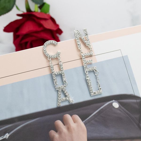 

dhl women letter tassel earrings exquisite earrings shining rhinestone earrings fashion personality jewelry, Silver