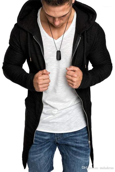 

designer long sleeve slim hoodies spring cardigan zipper lapel neck mens casual long coat brief men hoodies, Black