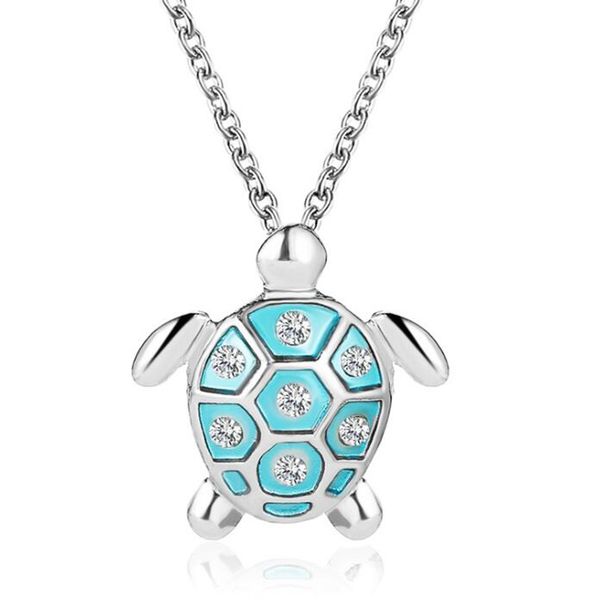 

crystal sea turtle pendant necklaces for women blue silver color tortoise chain necklace ocean beach statement jewelry collares