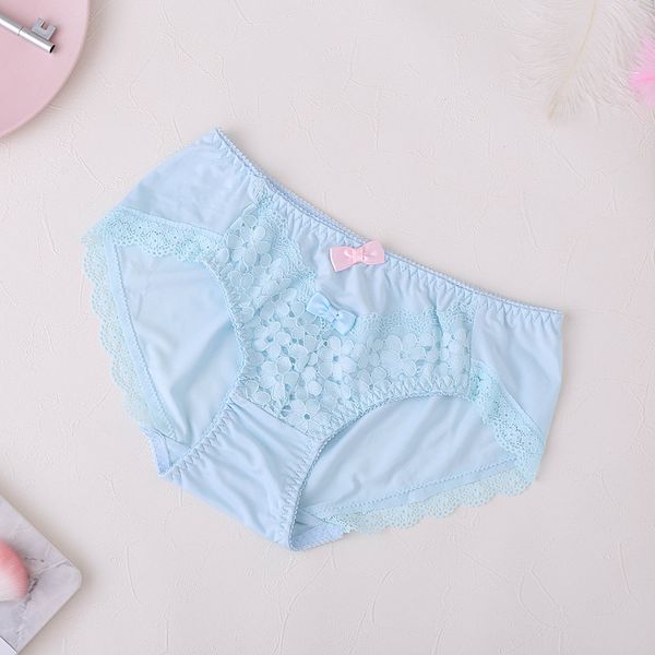 

2020 new japanese ice silk bow flower solid color triangle underwear large size quick-drying breathable mid-waist cotton panties, Black;pink