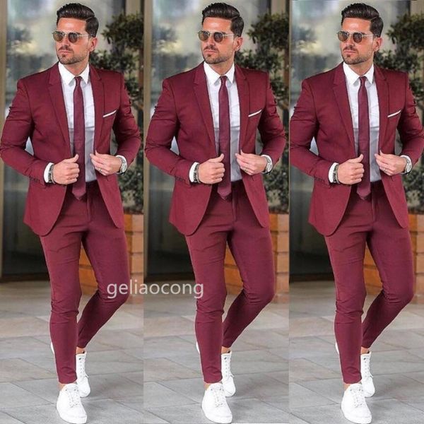

burgundy men suit slim fit wedding suits for men groom suit tuxedos 2 pieces costard homme mariage costume homme mariage, White;black