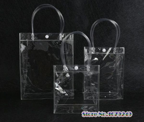 

wholesale 28x28x10cm clear display clothing bags, transparent gift plastic bags handle cosmetic bag pack