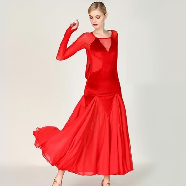 

ballroom dance wear women smooth ballroom dress standard dance dresses for dancing waltz spanish dress flamingo velvet, Black;red