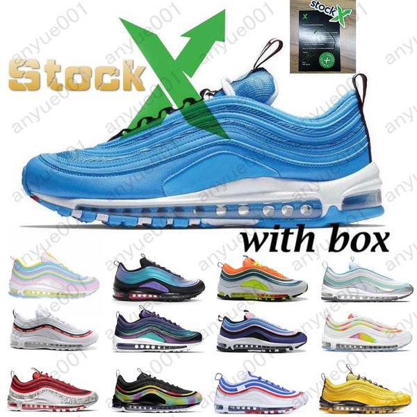 

with box 97 shoes og triple white running shoes og metallic gold silver bullet pink mens trainer women 97 sports sneakers