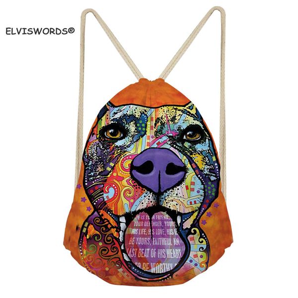 

elviswords colourful dog printed cute drawstring backpack gym swimming sackpack travel shopping sports cinch tote shoulder bag