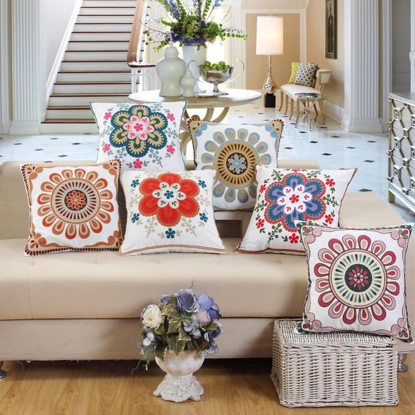 Cotton Embroidered Towel Sofa Pillow Covers Paisley Floral Printed