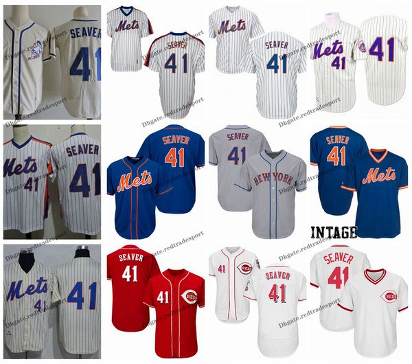 

Mens 41 Tom Seaver Vintage Mets 1969 New York Baseball Jerseys Cincinnati Seaver Reds Stitched Baseball Shirts Free shopping