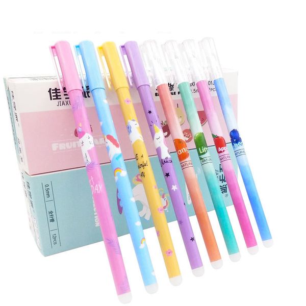 

48 pcs/lot erasable unicorn fruit gel pens cute 0.5mm signature pen stationery gift office school writing supplies stationery
