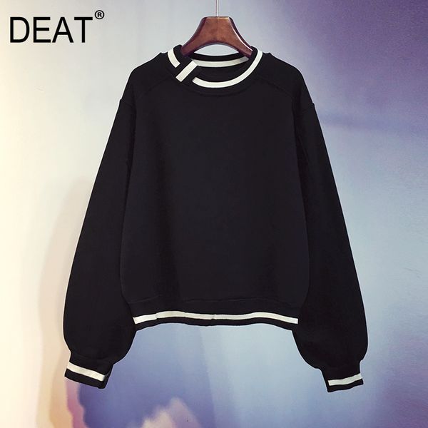 

deat] loose fit striped hit color sweatshirt new round neck long sleeve women big size fashion tide autumn winter 2019 13e344, Black