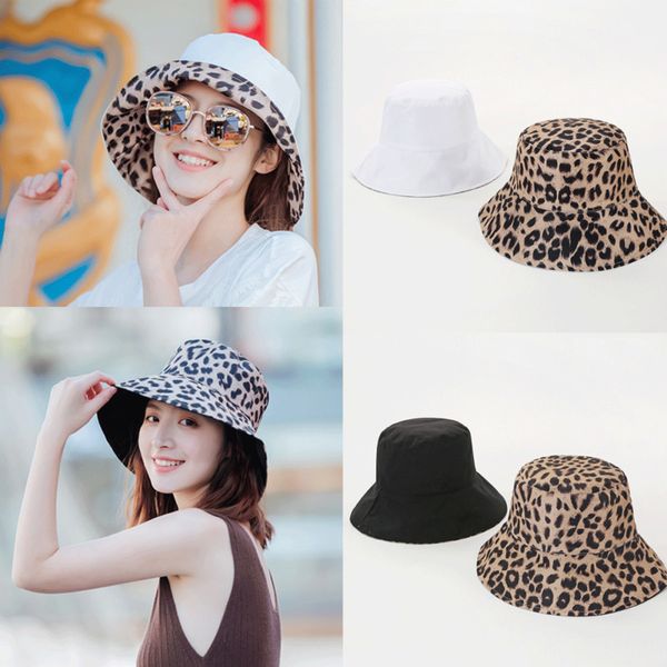 

fashion winter men women bucket hat two sides wearable leopard printed casual outdoor camping cap black white, Blue;gray
