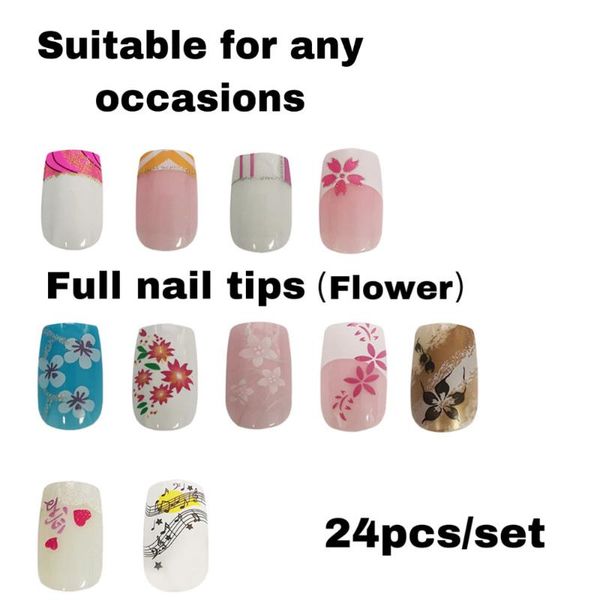 

false nail tips 24pcs 15 designs short head fake nails full cover false nails with glue acrylic nail tips, Red;gold