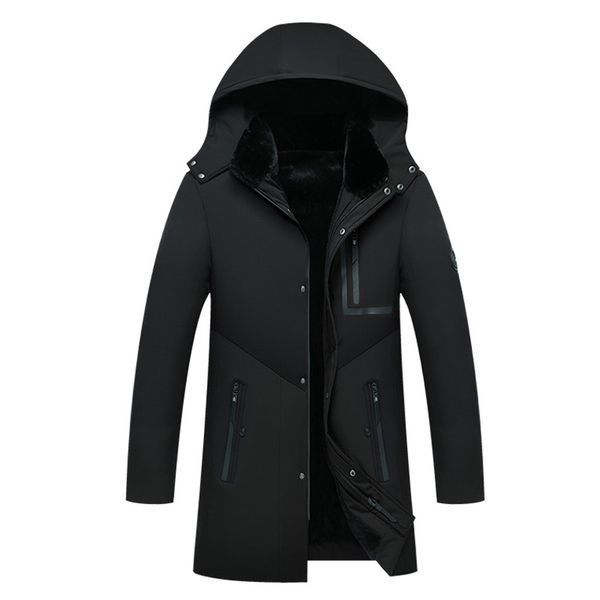 

winter jacket men 2019 fashion casual parkas zipper pure color hoodie patchwork thickened cotton padded coat veste homme hiver, Black