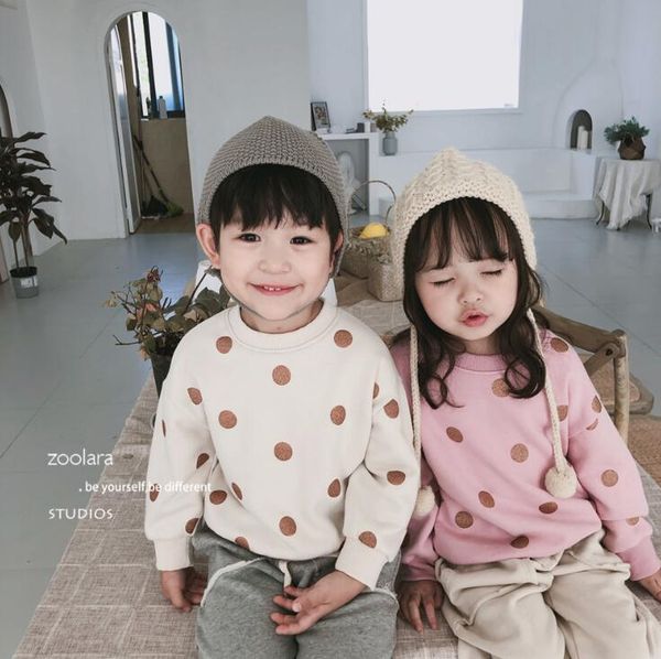 

2019 новые девушки мальчики точки футболка осень полный рукав хлопка мягкая мода дети толстовка 3-8 т hw178, Blue