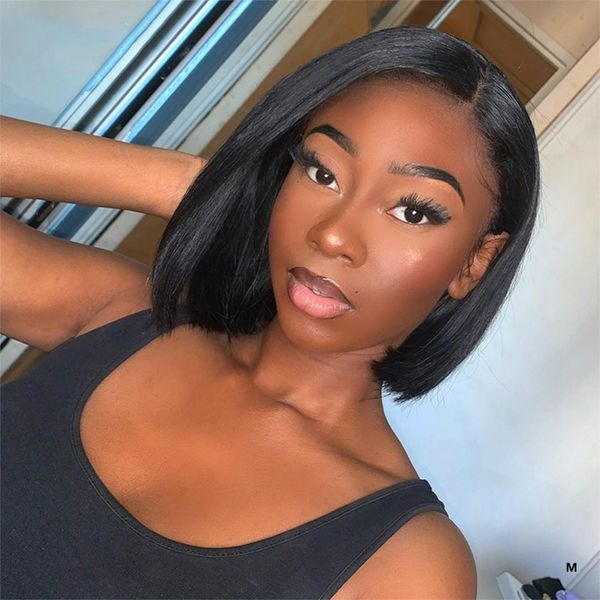 

straight short human hair wigs 150 lace frontal wig remy straight bob 13x6 lace front wigs malaysian lace front human hair, Black