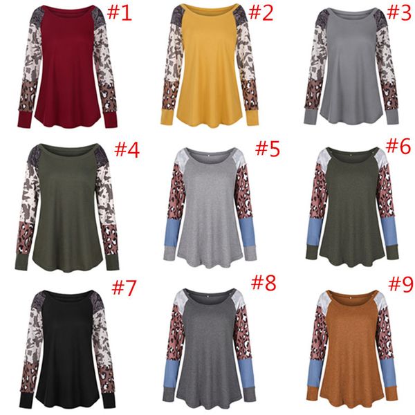 

leopard patchwork t shirt long sleeve o-neck t-shirt spring pullover causal loose blouse shirts girls clothing, White