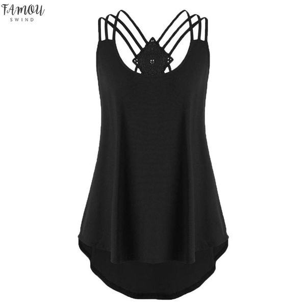 

2020 ladies bandages sleeveless vest high low tank notes strappy new arrival shirt wome short sleeve summer for women, White