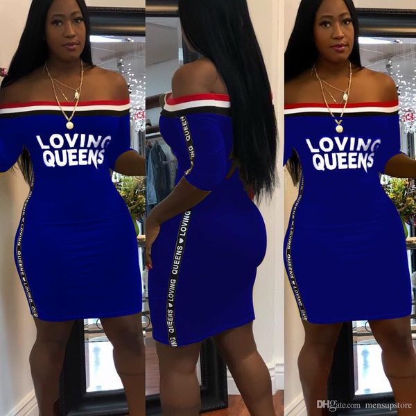 

loving queens women bodycon dress summer slash neck letters clothes dresses, Black;gray