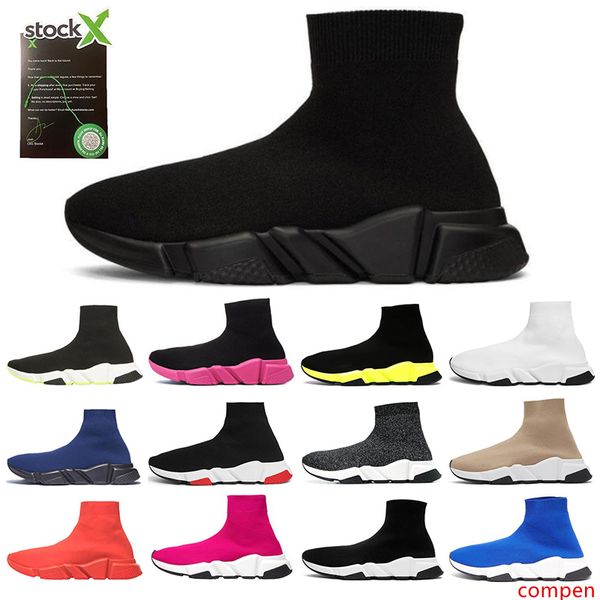 

stock x speed trainer casual shoes for men women sock shoes black white blue red pink flat runner sneakers size 36-45