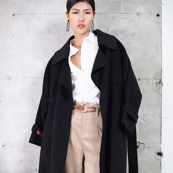 

двусторонний шерсть черный шинель 2019 шинель девушки длинные фонд сыпучие coat тощий халаза фонд сыпучие, Tan;black